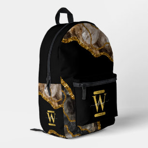 Monogram für den Black & Gold Agate Geode Glitzer Bedruckter Rucksack