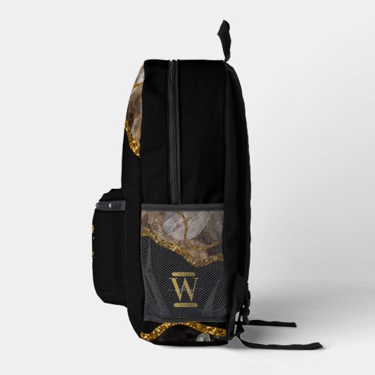 Monogram für den Black & Gold Agate Geode Glitzer Bedruckter Rucksack (Rechts)
