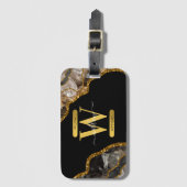 Monogram für den Black & Gold Agate Geode Glitzer Gepäckanhänger (Vorderseite Vertikal)
