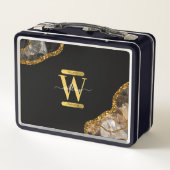 Monogram für den Black & Gold Agate Geode Glitzer Metall Brotdose (Rückseite)