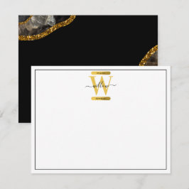Monogram für den Black & Gold Agate Geode Glitzer Mitteilungskarte