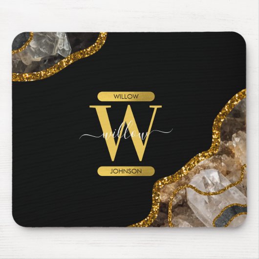 Monogram für den Black & Gold Agate Geode Glitzer Mousepad (Vorne)