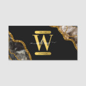 Monogram für den Black & Gold Agate Geode Glitzer Namensschild (Vorderseite)
