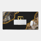 Monogram für den Black & Gold Agate Geode Glitzer Schreibtischunterlage (Tastatur & Maus)