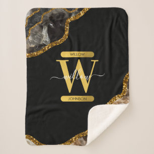 Monogram für den Black & Gold Agate Geode Glitzer Sherpadecke
