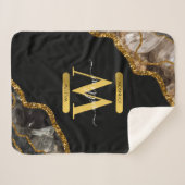 Monogram für den Black & Gold Agate Geode Glitzer Sherpadecke (Vorderseite (Horizontal))