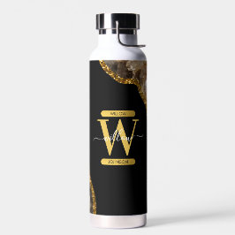 Monogram für den Black & Gold Agate Geode Glitzer Trinkflasche