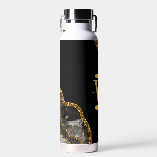 Monogram für den Black & Gold Agate Geode Glitzer Trinkflasche (Vorne)