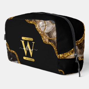 Monogram für den Black & Gold Agate Geode Glitzer Waschbeutel