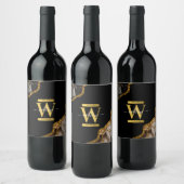 Monogram für den Black & Gold Agate Geode Glitzer Weinetikett (Flaschen)