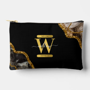 Monogram für den Black & Gold Agate Geode Glitzer Zubehörtasche
