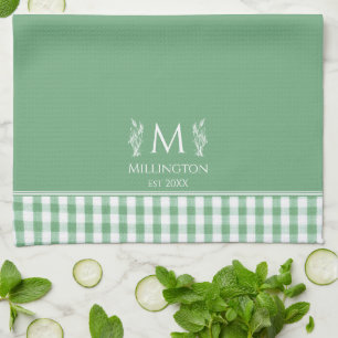 Monogram für den Gingham-Individuelle Name Grün un Geschirrtuch