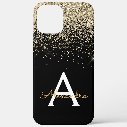 Monogram für den Gold Black Luxury Glitzer Case-Mate iPhone Hülle (Rückseite)