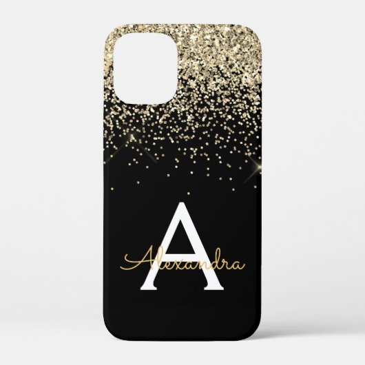 Monogram für den Gold Black Luxury Glitzer Case-Mate iPhone Hülle (Rückseite)