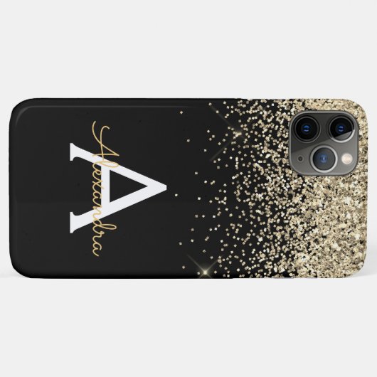 Monogram für den Gold Black Luxury Glitzer Case-Mate iPhone Hülle (Rückseite (Horizontal))
