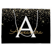 Monogram für den Gold Black Luxury Glitzer Große Geschenktüte (Rückseite)