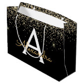 Monogram für den Gold Black Luxury Glitzer Große Geschenktüte (Rückseite Schrägansicht)