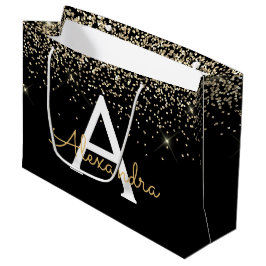 Monogram für den Gold Black Luxury Glitzer Große Geschenktüte