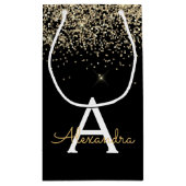 Monogram für den Gold Black Luxury Glitzer Kleine Geschenktüte (Rückseite)