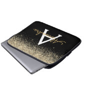 Monogram für den Gold Black Luxury Glitzer Laptopschutzhülle (Vorne Knopf)