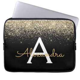 Monogram für den Gold Black Luxury Glitzer Laptopschutzhülle