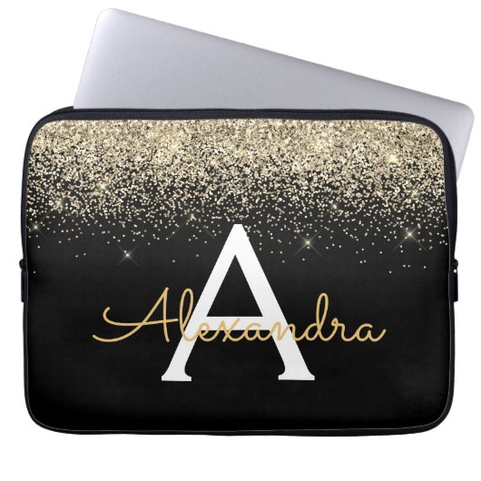 Monogram für den Gold Black Luxury Glitzer Laptopschutzhülle (Vorderseite)