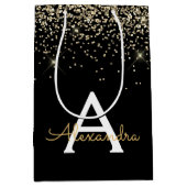 Monogram für den Gold Black Luxury Glitzer Mittlere Geschenktüte (Vorderseite)
