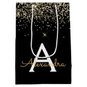 Monogram für den Gold Black Luxury Glitzer Mittlere Geschenktüte (Rückseite)