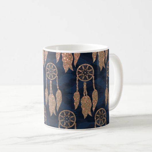 Monogram für den Gold Navy Blue Glitzer Ikat Dream Kaffeetasse (VorderseiteRechts)