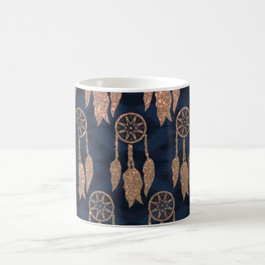 Monogram für den Gold Navy Blue Glitzer Ikat Dream Kaffeetasse (Mittel)