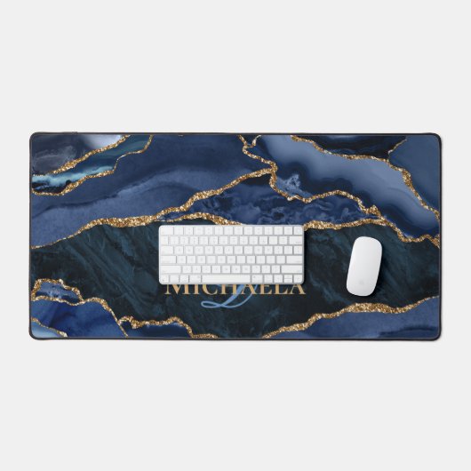 Monogram für den Navy Blue Agate Geode Gold Glitze Schreibtischunterlage (Tastatur & Maus)