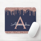 Monogram für den Navy Blue Rose Gold Sparkle Glitz Mousepad (Mit Mouse)