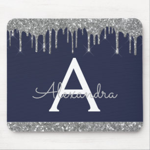 Monogram für den Navy Blue Silver Sparkle Glitzer Mousepad