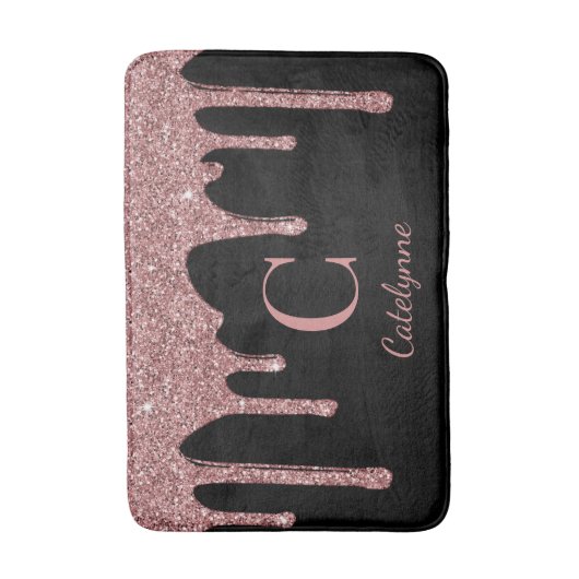 Monogram für den Schwarzen Rose-Gold-Sparkle-Drill Badematte (Vorderseite Vertikal)