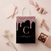 Monogram für den Schwarzen Rose-Gold-Sparkle-Drill Mittlere Geschenktüte