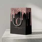 Monogram für den Schwarzen Rose-Gold-Sparkle-Drill Mittlere Geschenktüte