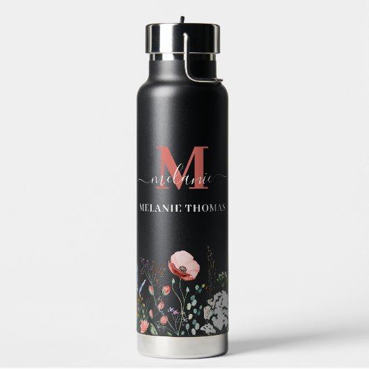 Monogram für den Schwarzen Wildblume-Individuelle Trinkflasche (Links)