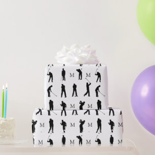 Monogram für die Black and White Golf Players Silh Geschenkpapier