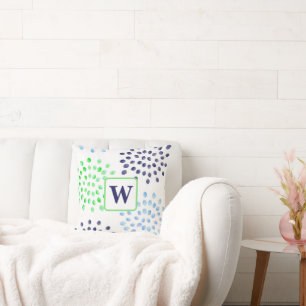 Monogram für die Blume Watercolor Navy Green Mum Kissen