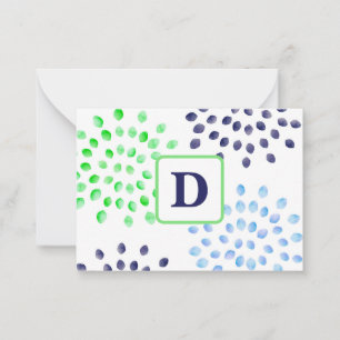 Monogram für die Blume Watercolor Navy Green Mum Mitteilungskarte