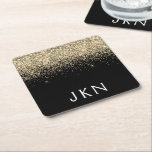 Monogram für die Girly-Name-Initials für den Gold  Rechteckiger Pappuntersetzer<br><div class="desc">Monogram Name Paper Untersetzer für Schwarz und Gold Sparkle Glitzer. Dies macht den perfekten Abschluss,  Geburtstag,  Hochzeit,  Brautparty,  Jubiläum,  Babydusche oder Junggeselinnen-Abschied Geschenk für jemanden,  die Lieben glamourösen Luxus und schicke Stile.</div>