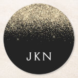 Monogram für die Girly-Name-Initials für den Gold  Runder Pappuntersetzer<br><div class="desc">Monogram Name Paper Untersetzer für Schwarz und Gold Sparkle Glitzer. Dies macht den perfekten Abschluss,  Geburtstag,  Hochzeit,  Brautparty,  Jubiläum,  Babydusche oder Junggeselinnen-Abschied Geschenk für jemanden,  die Lieben glamourösen Luxus und schicke Stile.</div>