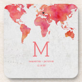 Monogram für die Weltkarte für Wasserfarbe Getränkeuntersetzer (Vorderseite)