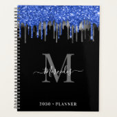Monogram für elegante Black Blue Silver Glitzer Tr Planer (Vorderseite)