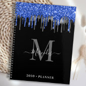 Monogram für elegante Black Blue Silver Glitzer Tr Planer
