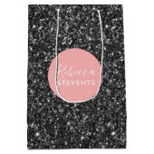 Monogram für elegante Black Imitats Glitzer Mittlere Geschenktüte (Rückseite)