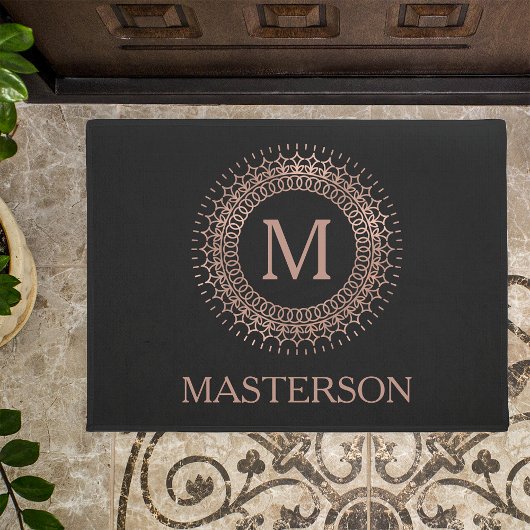 Monogram für elegante Black & Rose Gold Familienna Fußmatte