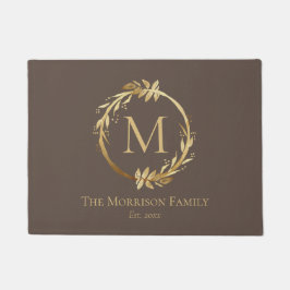 Monogram für elegante Brown & Gold Wreath Familien Fußmatte