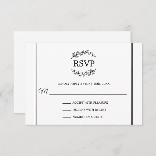 Monogram für elegante französische Zweige im White Begleitkarte (Vorne/Hinten)