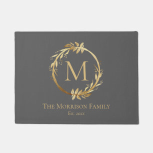 Monogram für elegante Graue & Gold-Kranz-Familie Fußmatte